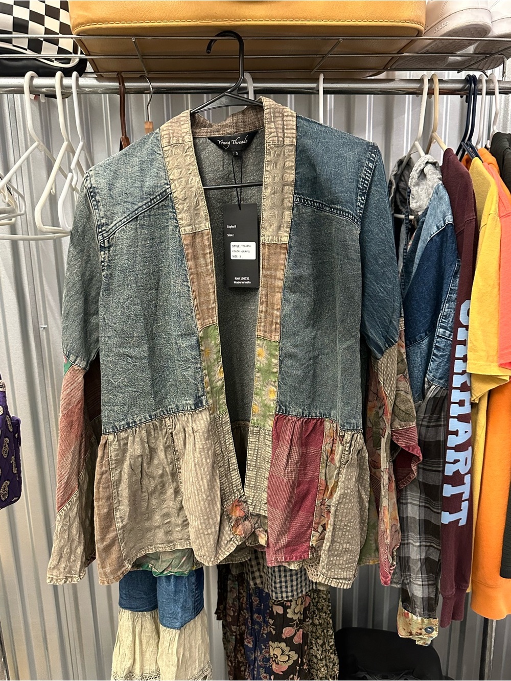 ✨ NWT Young Threads Boho Denim, Patchwork Kimono/Cardigan, Size Oversized Small
